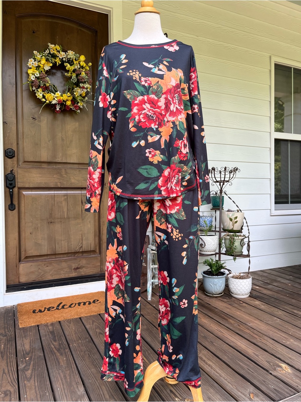 PrinStory Floral Long Sleeve Pajama & Lounge Set